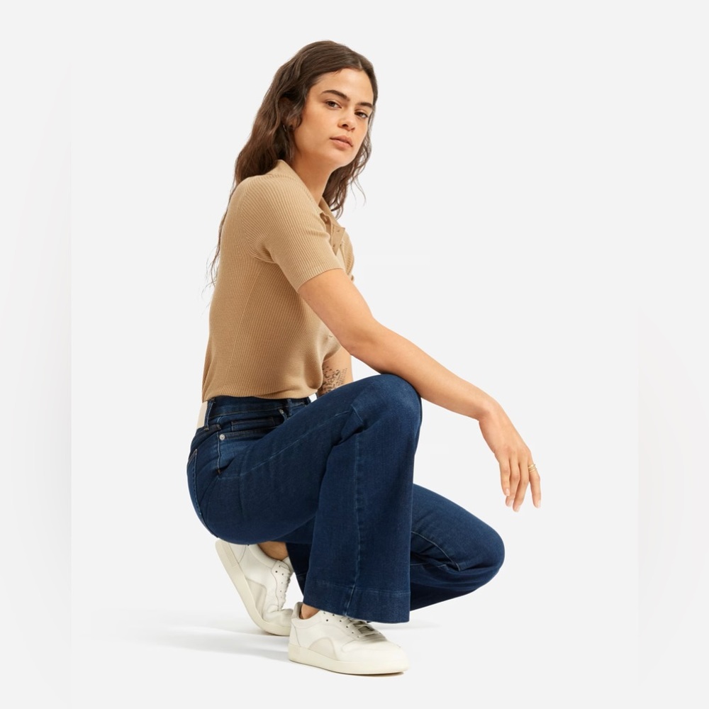 EVERLANE High Rise The Modern Flare Jean 25 dark blue 70’s  style denim